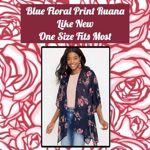 Blue Floral Print Ruana OSFM
